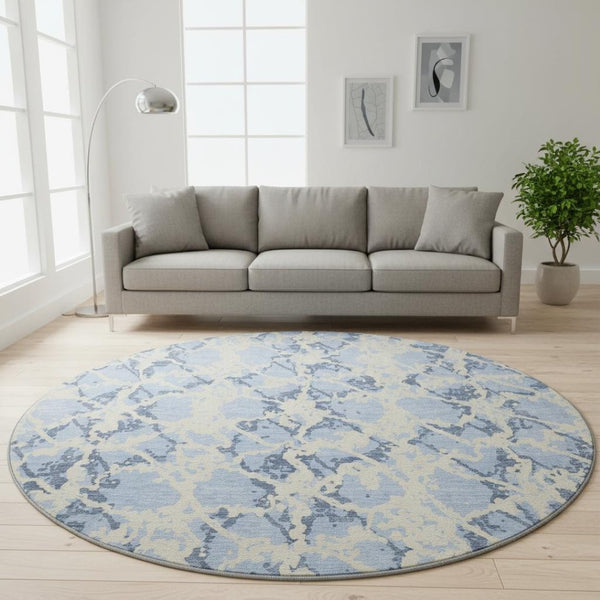 HomeRoots 8' Sky Blue and Ivory Abstract Rug – Washable, UV Protected, Stylish & Stain-Resistant for Any Space 676677