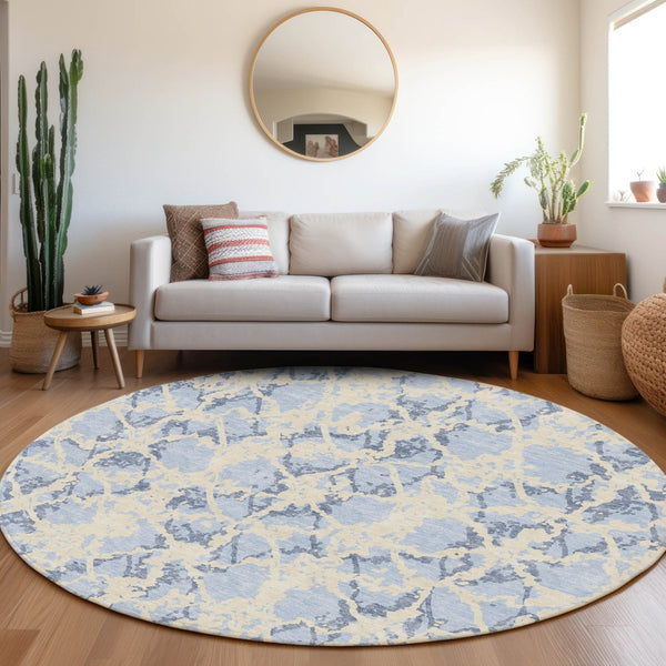 HomeRoots 8' Sky Blue and Ivory Abstract Rug – Washable, UV Protected, Stylish & Stain-Resistant for Any Space 676677