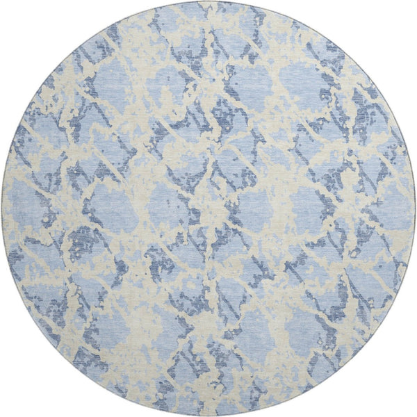 HomeRoots 8' Sky Blue and Ivory Abstract Rug – Washable, UV Protected, Stylish & Stain-Resistant for Any Space 676677