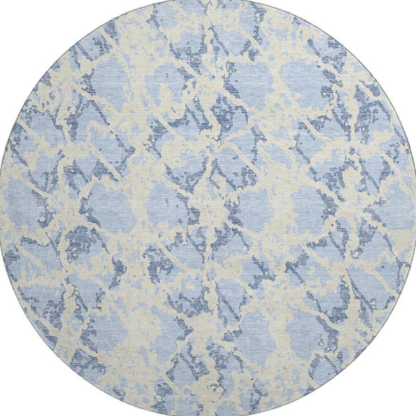 HomeRoots 8' Sky Blue and Ivory Abstract Rug – Washable, UV Protected, Stylish & Stain-Resistant for Any Space 676677