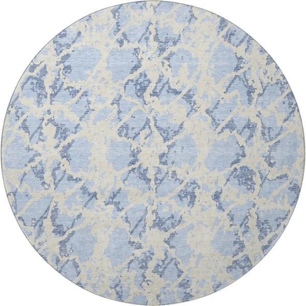 HomeRoots 8' Sky Blue and Ivory Abstract Rug – Washable, UV Protected, Stylish & Stain-Resistant for Any Space 676677