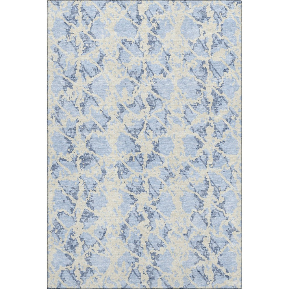 HomeRoots 8' X 10' Sky Blue and Ivory Abstract Washable Area Rug with UV Protection for Modern Living Spaces 676678