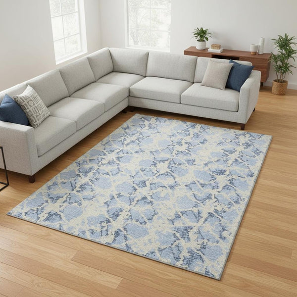 HomeRoots 9' X 12' Sky Blue & Ivory Abstract Area Rug - Stain-Resistant, UV Protected, Durable & Stylish Design 676679