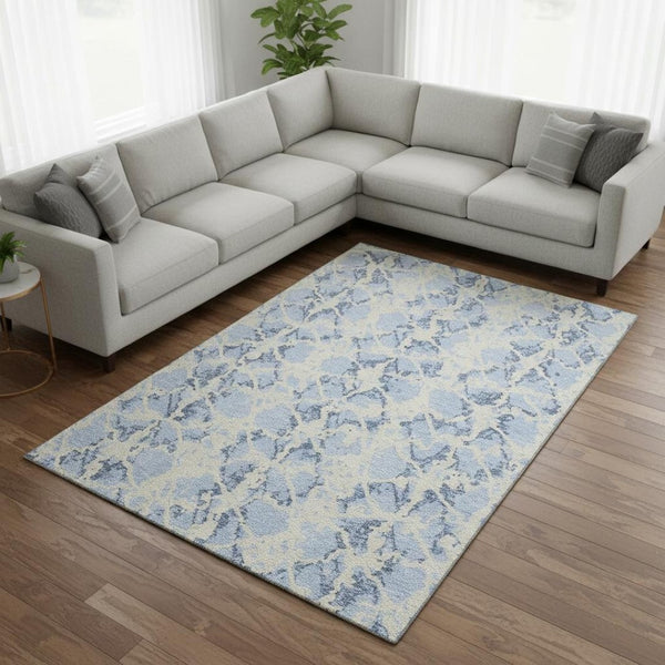 HomeRoots 10' Sky Blue and Ivory Abstract Washable Area Rug - UV Protected, Stain-Resistant, Stylish Comfort 676680