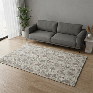 HomeRoots 5' X 8' Modern Abstract Taupe Beige & Ivory Washable Area Rug with UV Protection for Home Decor 676682