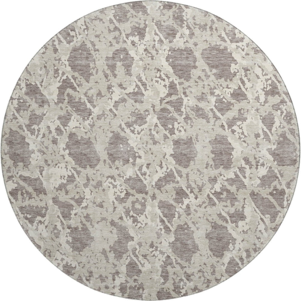 HomeRoots 8' Stylish Taupe Beige & Ivory Abstract Washable Round Rug with UV Protection for Modern Homes 676683
