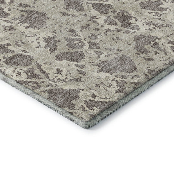 HomeRoots 8' Stylish Taupe Beige & Ivory Abstract Washable Round Rug with UV Protection for Modern Homes 676683