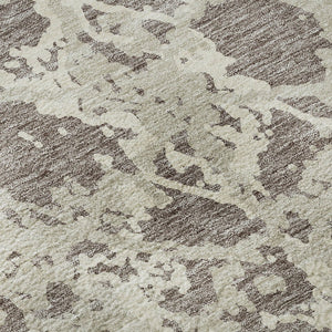 HomeRoots 8' Stylish Taupe Beige & Ivory Abstract Washable Round Rug with UV Protection for Modern Homes 676683