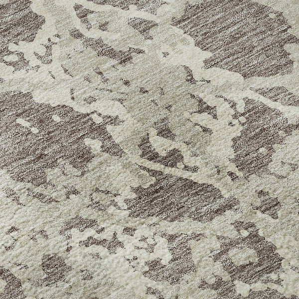 HomeRoots 8' Stylish Taupe Beige & Ivory Abstract Washable Round Rug with UV Protection for Modern Homes 676683