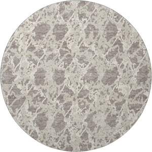 HomeRoots 8' Stylish Taupe Beige & Ivory Abstract Washable Round Rug with UV Protection for Modern Homes 676683