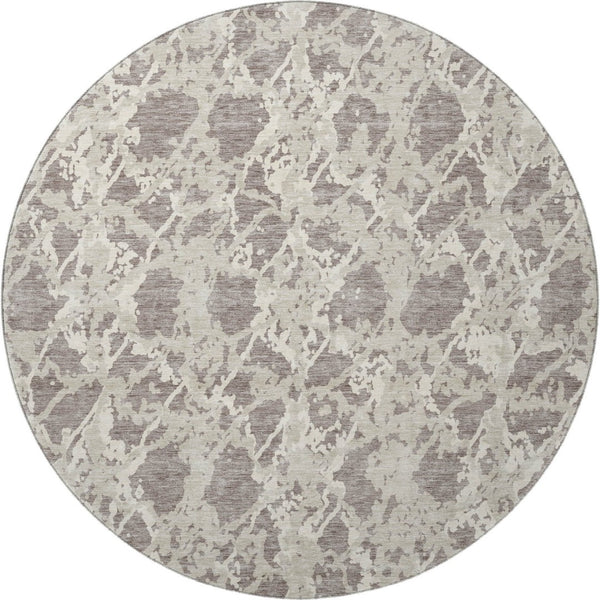 HomeRoots 8' Stylish Taupe Beige & Ivory Abstract Washable Round Rug with UV Protection for Modern Homes 676683