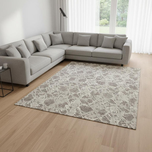 HomeRoots 8' X 10' Abstract Washable Area Rug in Taupe Beige & Ivory - UV Protected, Durable & Stylish Design 676684