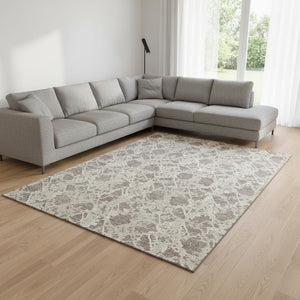 HomeRoots 9' X 12' Abstract Washable Area Rug in Taupe Beige & Ivory - Durable, Stain-Resistant & UV-Protected 676685