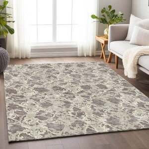 HomeRoots 10' X 14' Washable Taupe Beige Ivory Abstract Area Rug with UV Protection for Modern Living Spaces 676686