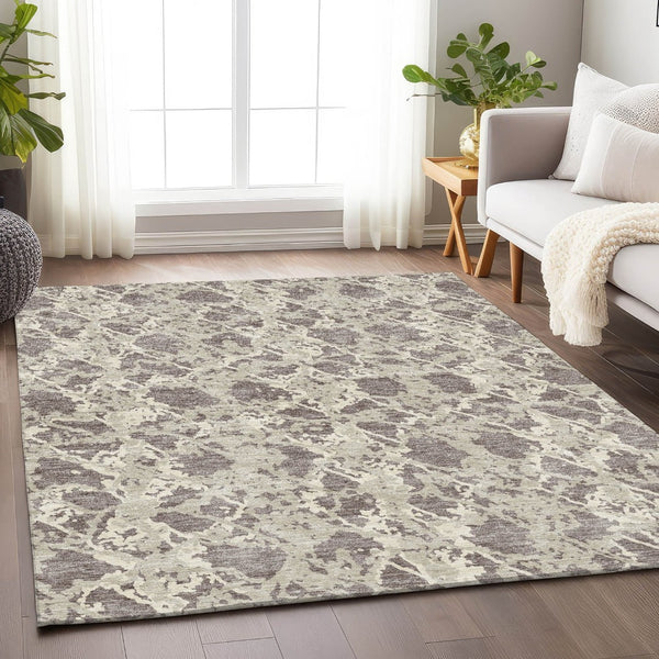 HomeRoots 10' X 14' Washable Taupe Beige Ivory Abstract Area Rug with UV Protection for Modern Living Spaces 676686