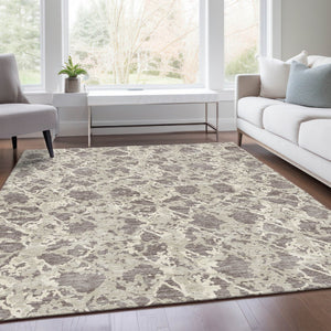HomeRoots 10' X 14' Washable Taupe Beige Ivory Abstract Area Rug with UV Protection for Modern Living Spaces 676686