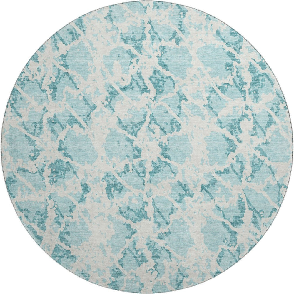HomeRoots 8' Teal And Ivory Abstract Round Rug – Stylish, Washable, UV-Protected, Kid & Pet Friendly Home Decor 676689