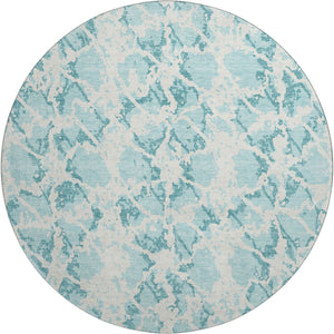 HomeRoots 8' Teal And Ivory Abstract Round Rug – Stylish, Washable, UV-Protected, Kid & Pet Friendly Home Decor 676689