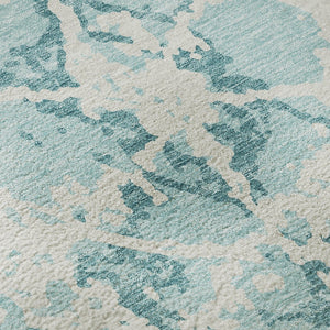HomeRoots 8' Teal And Ivory Abstract Round Rug – Stylish, Washable, UV-Protected, Kid & Pet Friendly Home Decor 676689
