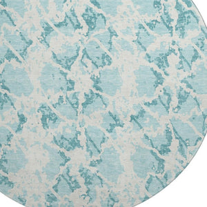 HomeRoots 8' Teal And Ivory Abstract Round Rug – Stylish, Washable, UV-Protected, Kid & Pet Friendly Home Decor 676689