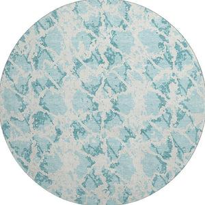 HomeRoots 8' Teal And Ivory Abstract Round Rug – Stylish, Washable, UV-Protected, Kid & Pet Friendly Home Decor 676689
