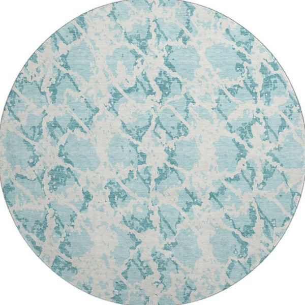 HomeRoots 8' Teal And Ivory Abstract Round Rug – Stylish, Washable, UV-Protected, Kid & Pet Friendly Home Decor 676689