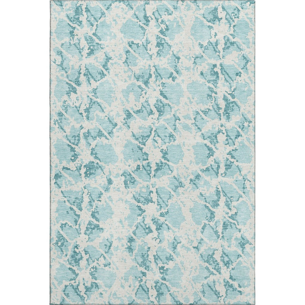 HomeRoots 8' X 10' Teal & Ivory Abstract Area Rug - Washable, UV Protected, Durable for Busy Homes & Pets 676690