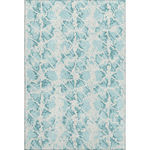 HomeRoots 8' X 10' Teal & Ivory Abstract Area Rug - Washable, UV Protected, Durable for Busy Homes & Pets 676690