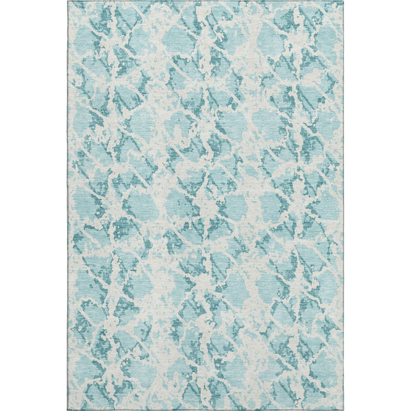HomeRoots 8' X 10' Teal & Ivory Abstract Area Rug - Washable, UV Protected, Durable for Busy Homes & Pets 676690