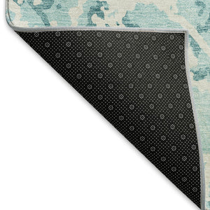 HomeRoots 8' X 10' Teal & Ivory Abstract Area Rug - Washable, UV Protected, Durable for Busy Homes & Pets 676690