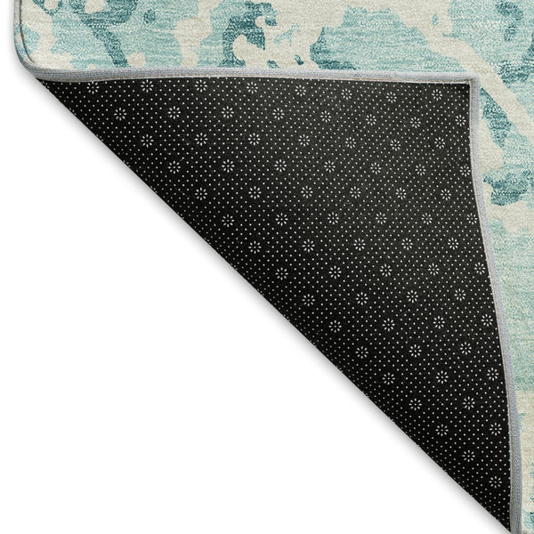 HomeRoots 8' X 10' Teal & Ivory Abstract Area Rug - Washable, UV Protected, Durable for Busy Homes & Pets 676690