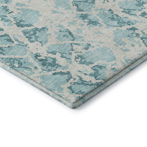 HomeRoots 8' X 10' Teal & Ivory Abstract Area Rug - Washable, UV Protected, Durable for Busy Homes & Pets 676690