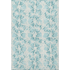 HomeRoots 8' X 10' Teal & Ivory Abstract Area Rug - Washable, UV Protected, Durable for Busy Homes & Pets 676690