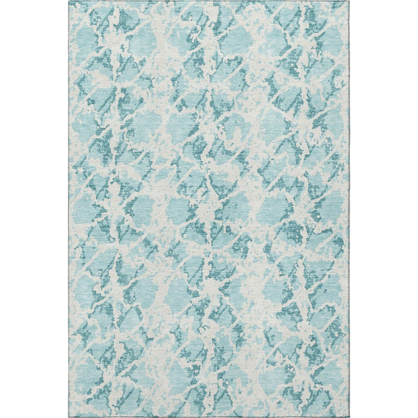 HomeRoots 8' X 10' Teal & Ivory Abstract Area Rug - Washable, UV Protected, Durable for Busy Homes & Pets 676690