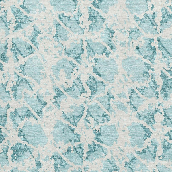 HomeRoots 9' X 12' Teal and Ivory Abstract Washable Area Rug - Durable, UV-Protected, Perfect for High-Traffic Spaces 676691