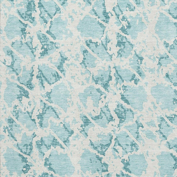 HomeRoots 10' X 14' Teal & Ivory Abstract Washable Area Rug with UV Protection for Modern Living Spaces 676692