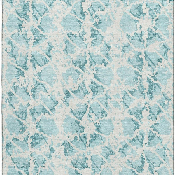 HomeRoots 10' X 14' Teal & Ivory Abstract Washable Area Rug with UV Protection for Modern Living Spaces 676692