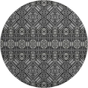HomeRoots 8' Black and Ivory Southwestern Washable Round Rug - Stylish, Durable, UV-Protected for Busy Homes! 676695