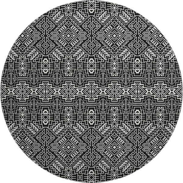 HomeRoots 8' Black and Ivory Southwestern Washable Round Rug - Stylish, Durable, UV-Protected for Busy Homes! 676695