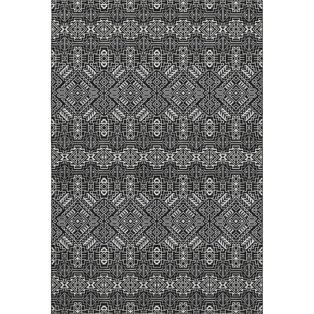 HomeRoots 8' X 10' Southwestern Area Rug - Black & Ivory, Washable, UV Protected, Stain-Resistant for Homes 676696