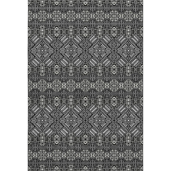HomeRoots 8' X 10' Southwestern Area Rug - Black & Ivory, Washable, UV Protected, Stain-Resistant for Homes 676696