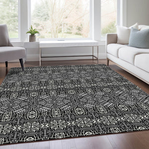 HomeRoots 8' X 10' Southwestern Area Rug - Black & Ivory, Washable, UV Protected, Stain-Resistant for Homes 676696