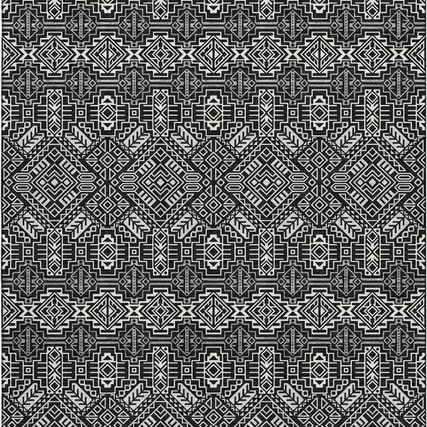 HomeRoots 8' X 10' Southwestern Area Rug - Black & Ivory, Washable, UV Protected, Stain-Resistant for Homes 676696