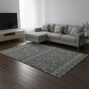 HomeRoots 9' X 12' Black And Ivory Southwestern Area Rug - Durable, Washable, UV-Protected for Family Spaces 676697