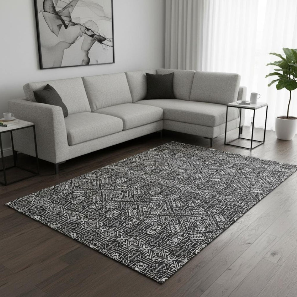 HomeRoots 10' X 14' Black And Ivory Southwestern Washable Area Rug with UV Protection for High-Traffic Spaces 676698