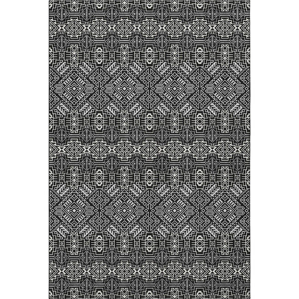 HomeRoots 10' X 14' Black And Ivory Southwestern Washable Area Rug with UV Protection for High-Traffic Spaces 676698