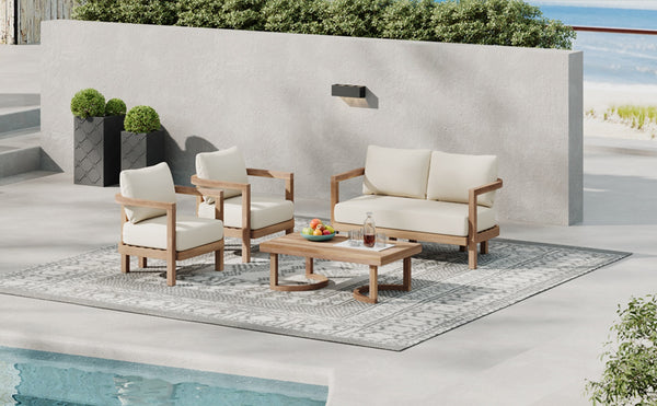 English Elm Christopher Knight Home® - 4-Pieces Acacia Wood Patio Set with Plush Beige Cushions, Coffee Table, Durable Outdoor Seating (97) N780P7230307