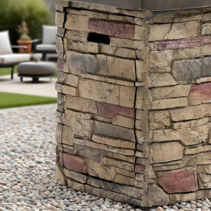 English Elm 42" Propane Fire Pit Table 50,000 BTU Rectangular MgO Top Hidden Tank Cover Glass Beads, ETL Reviewed W853P293858