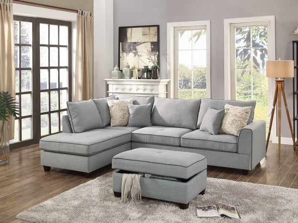 English Elm Beautiful 3-pcs Sectional Sofa with Reversible Chaise and Storage Ottoman Plush Summer Hues Comfort LIGHT GREY 76 L x 35 W x 16 H B011S01055