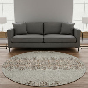 HomeRoots 8' Southwestern Round Rug - Durable, Washable, UV-Protected Design in Brown & Beige for Versatile Style 676701
